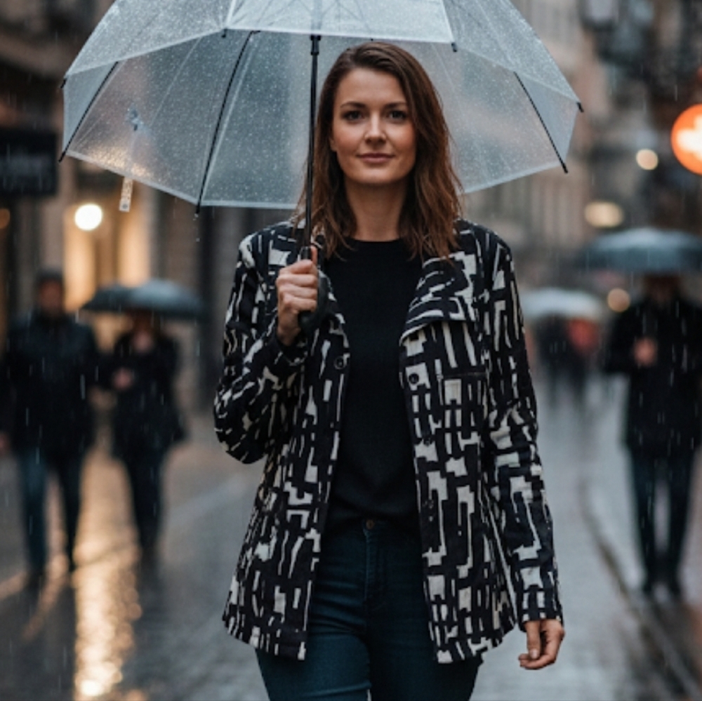 TanJay Black & White Geometric Patterned Stylish Wind Jacket Size 12P EUC